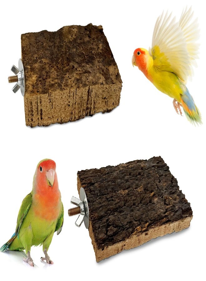 kathson Natural Cork Bird Perch Stand Platform Small Birds Wooden Rectangle Stand Perch Parakeet Chewing Toy Cage Accessories for Lovebirds Cockatiels Conures Parrots(Style A,2PCS) - Image 1